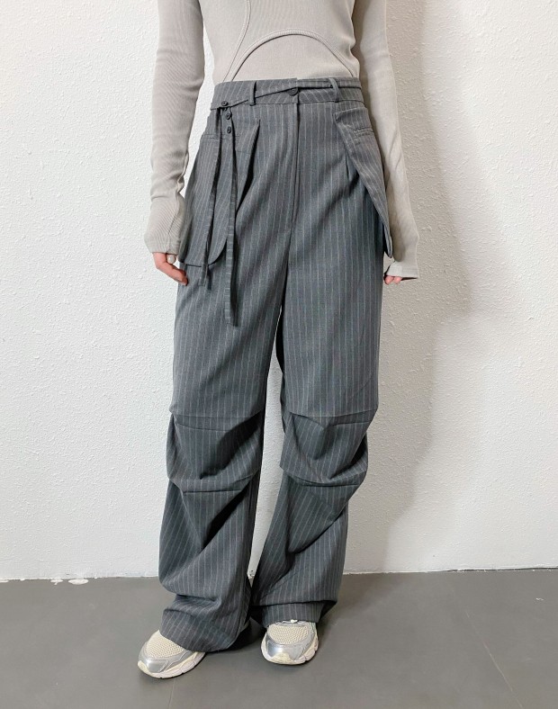 Grey Stripe Slack with Patched Pocket #250304